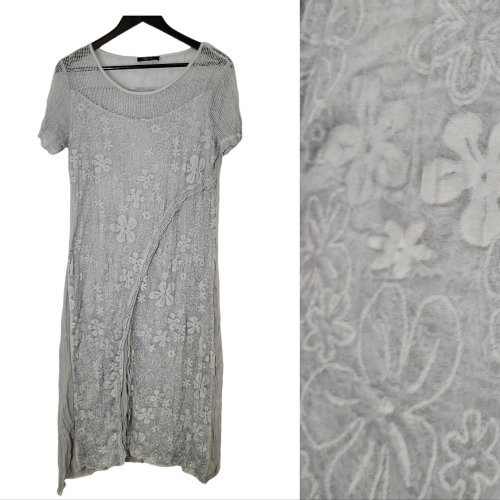 Cativa women's grey blue floral flowy dress